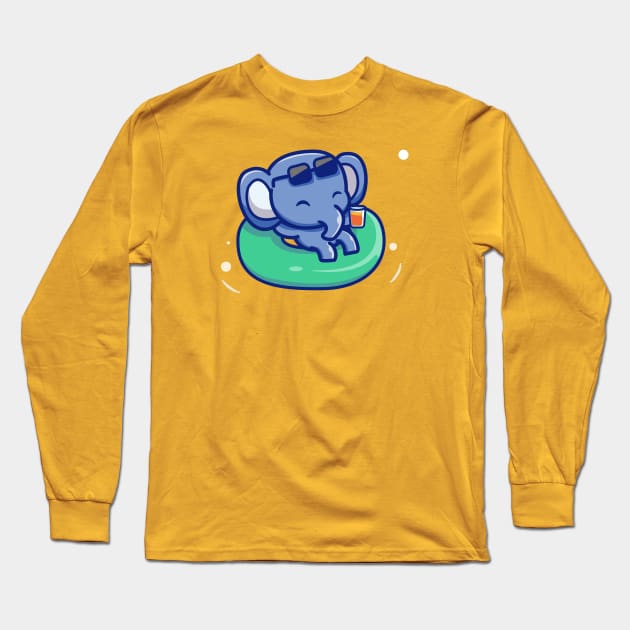 Cute Elephant Floating With Swimming Tires Long Sleeve T-Shirt by Catalyst Labs